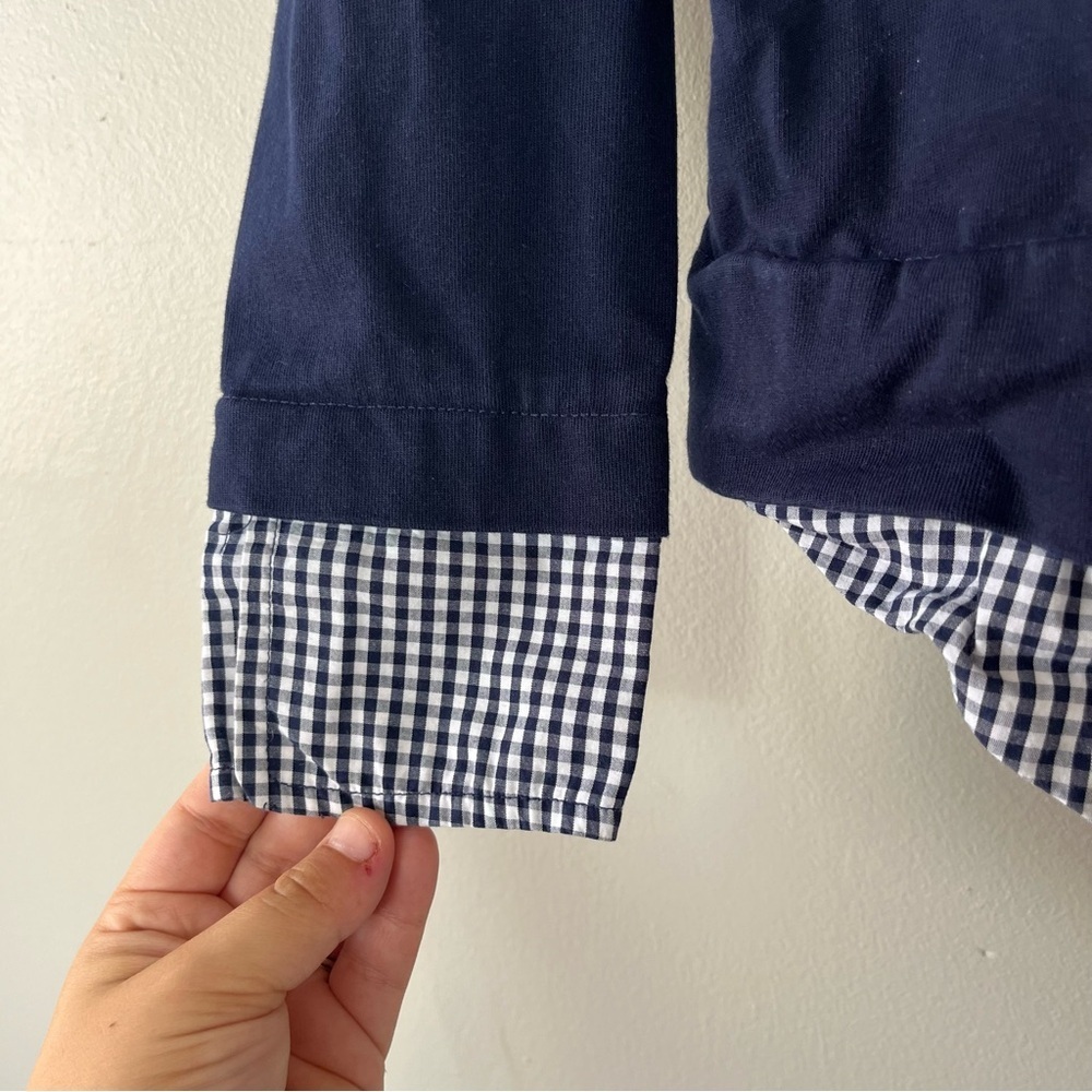 J. Crew Mercantile Navy Long Sleeve Crew Neck Gingham Detail Top Small - Picture 6 of 6